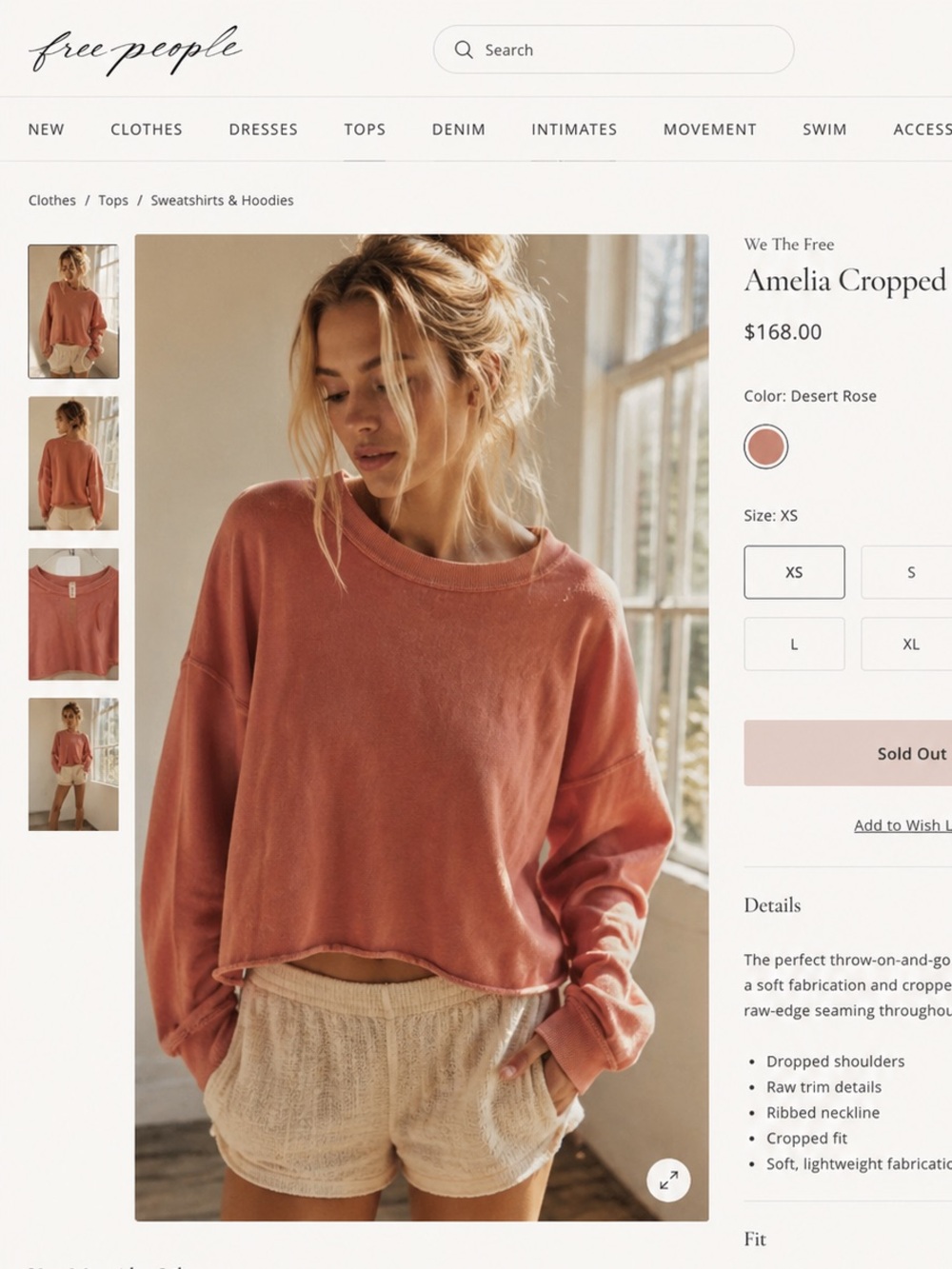 Free People Desert Rose Cropped Crew Sweatshirt